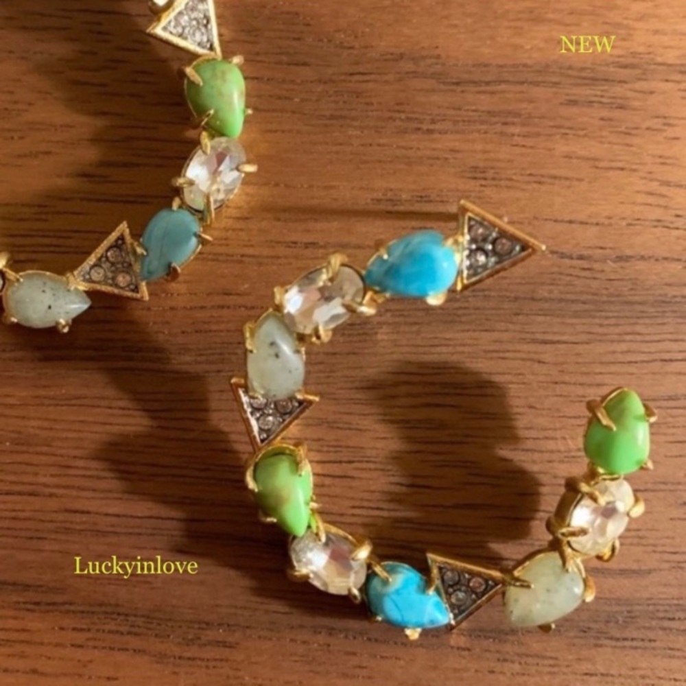 ALEXIS BITTAR• Gold Blue Green Multi-Stone Labradorite Turquoise Coiled Earrings - Picture 9 of 14